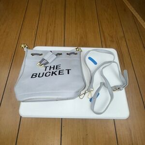 Gray The Bucket Drawstring Bucket Bag Small Crossbody Gold Accents